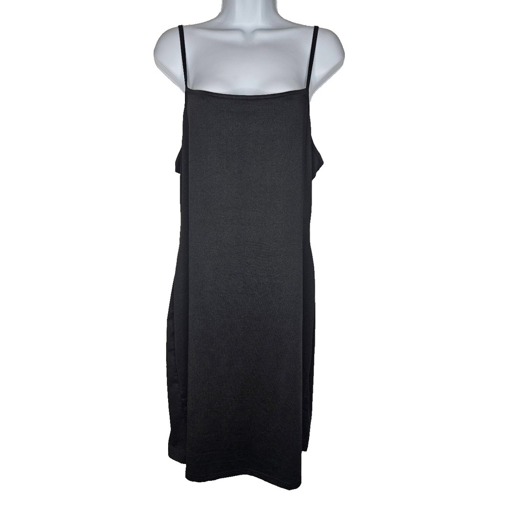 ZOMVA Women XL Black Straight Neck Slip Dress Y2K Minimalist Cocktail Midi